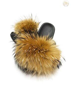 Real Raccoon Fur Furry Slides Slippers Open Toe Soft Fluffy Sandals
